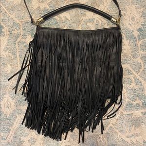 Black faux leather fringe purse